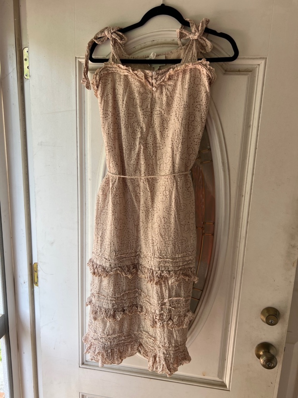 Cleobella Blush Pink Ruffle Button Top with Tan Dot Pattern - Picture 4 of 6